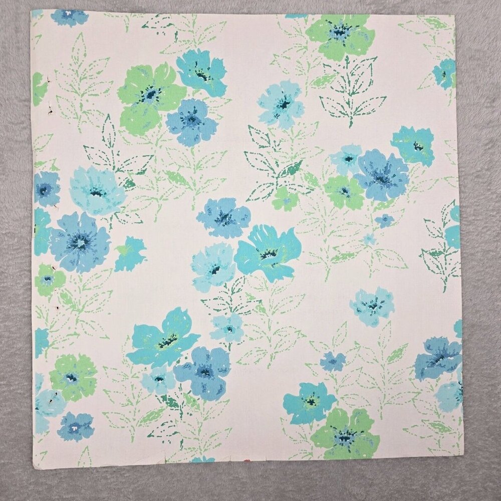 Vintage Wallpaper Sample Sheet 70s Floral Flowers Blue Green Crafting Dollhouse